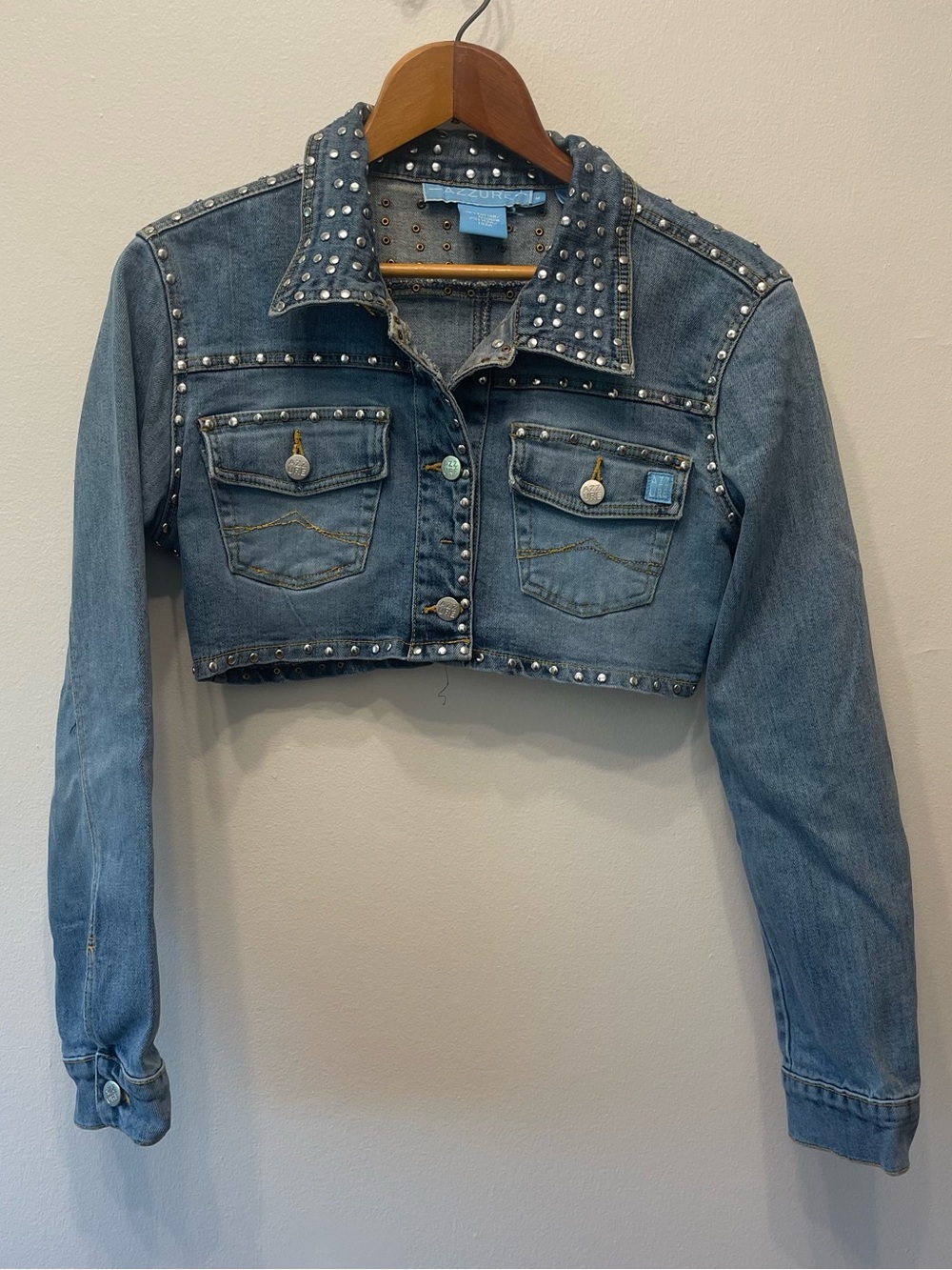 Y2K Cropped Denim Studded Jacket Medium Cotton